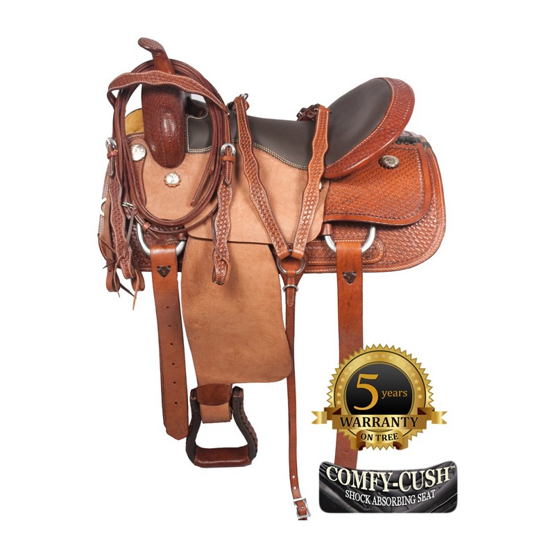 Rough Out Western Pleasure Trail Horse Leather Saddle 17