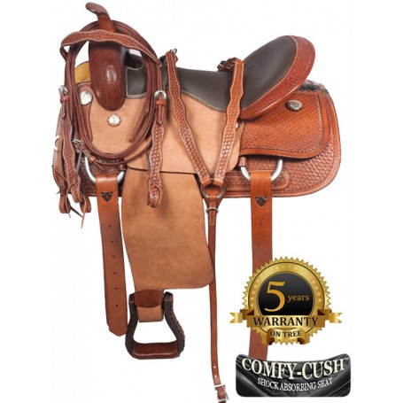 Rough Out Western Pleasure Trail Horse Leather Saddle 17