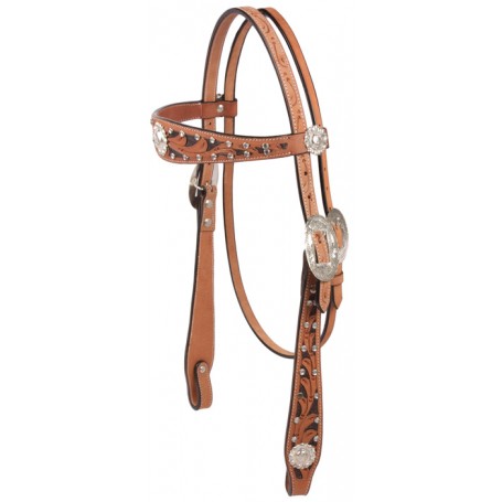 Medium Oil Hand Carved Leather Show Headstall with Crystals