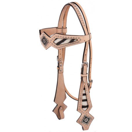 Light Oil Studded Western Horse Show Headstall with Zebra Accent