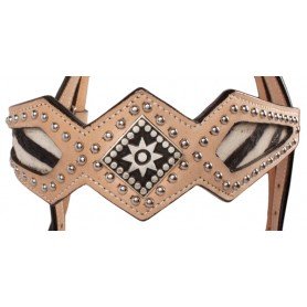 Light Oil Studded Western Horse Show Headstall with Zebra Accent