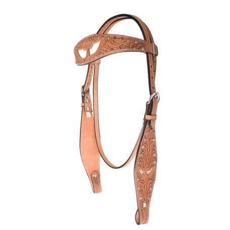 Medium Oil Hand Carved Show Headstall with White Angel Wings