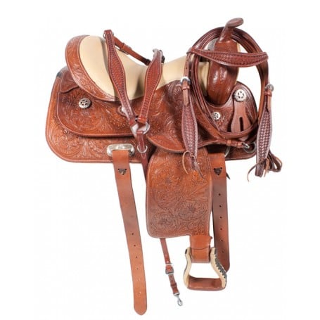 Western Pleasure Leather Horse Saddle Tack 16