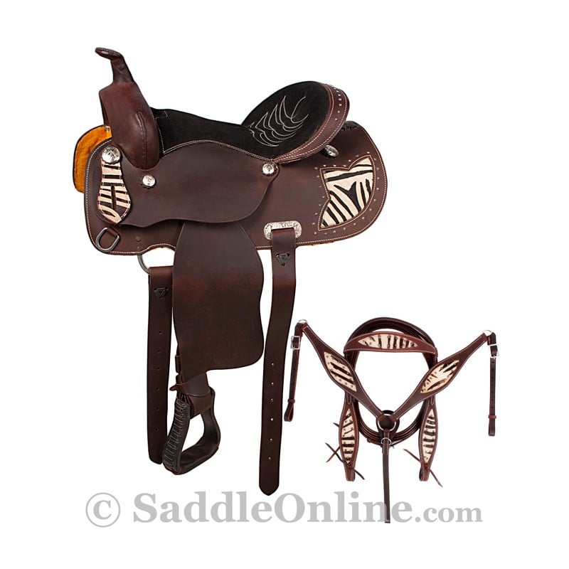 Brown Zebra Western Pleasure Leather Horse Saddle 16