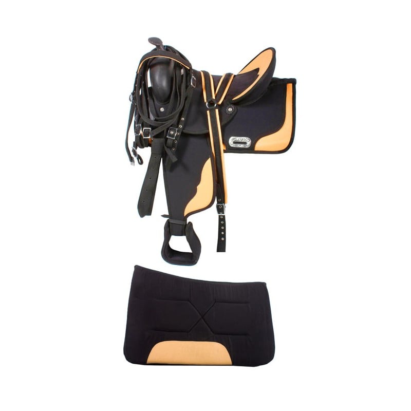 Orange Black Neoprene Synthetic Saddle with Ostrich Accents