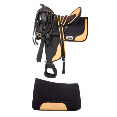 Orange Black Neoprene Synthetic Saddle with Ostrich Accents