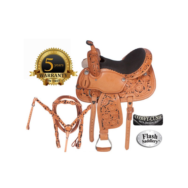 Hand Carved Premium Leather Barrel Racing Saddle with Hand Paint
