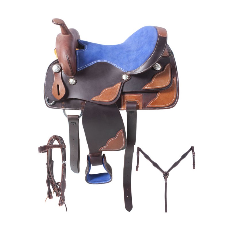 Dark Oil Leather Blue Seat Trail Pleasure Saddle 15 16