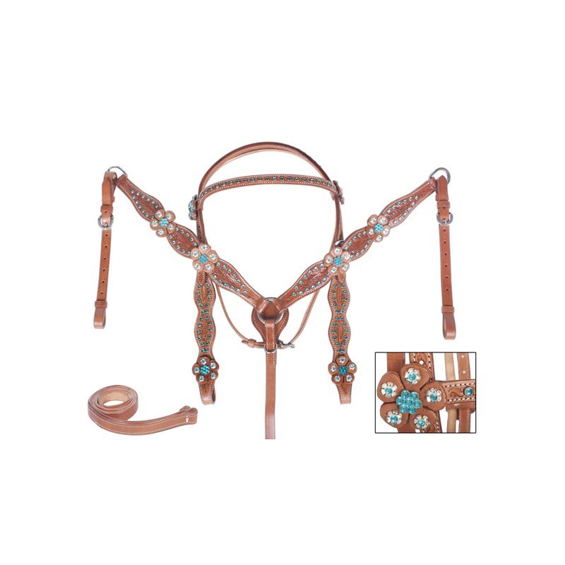 For Sale Show Teal Bling Silver Headstall Breast Collar Tack