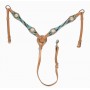 Teal Leather Crystal Bling Zebra Headstall Breast Collar Tack