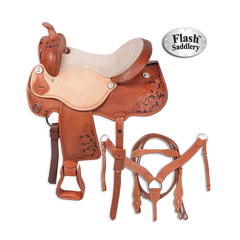 Premium Leather Horse Western Barrel Saddle 14 16