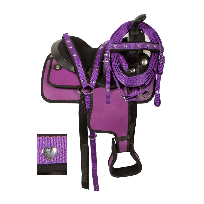 New Purple Synthetic Pony Western horse saddle with tack   Size 10 TO 12 